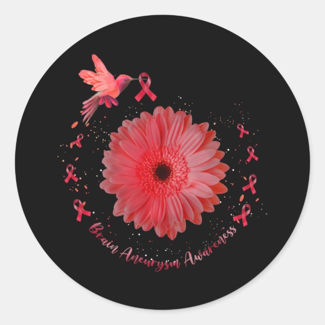 Hummingbird Burgundy Sunflower Brain Aneurysm Awar Classic Round Sticker (Front)