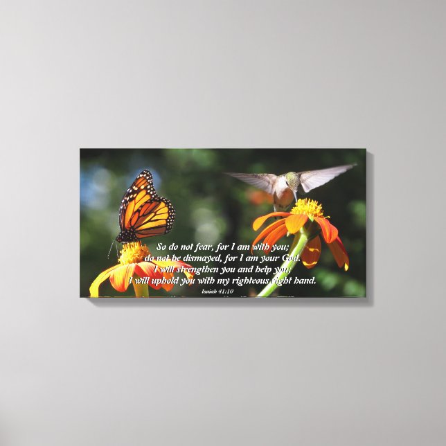 Hummingbird Butterfly Flowers Wrapped Canvas Print (Front)