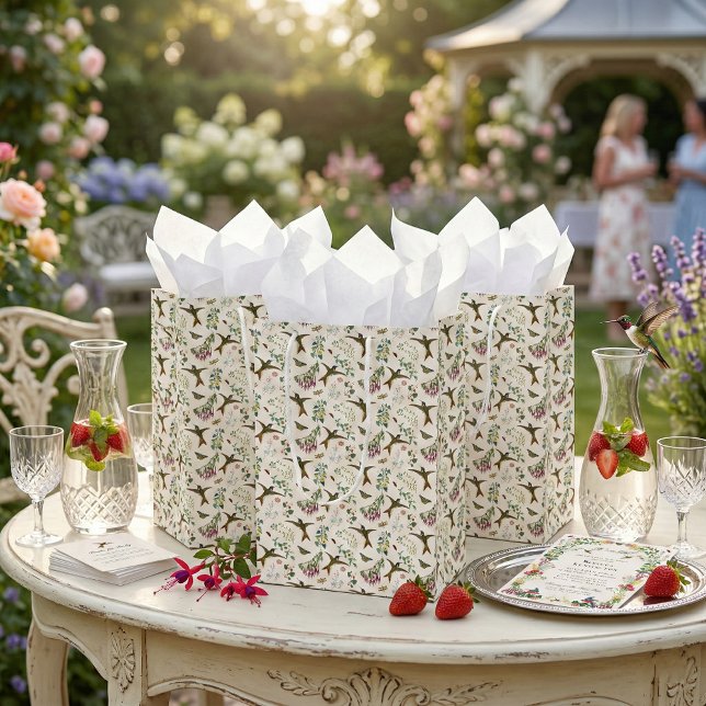 Hummingbird Butterfly Garden Flowers Botanical Medium Gift Bag (Creator Uploaded)