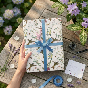 Hummingbird Butterfly Garden Flowers Botanical Wrapping Paper