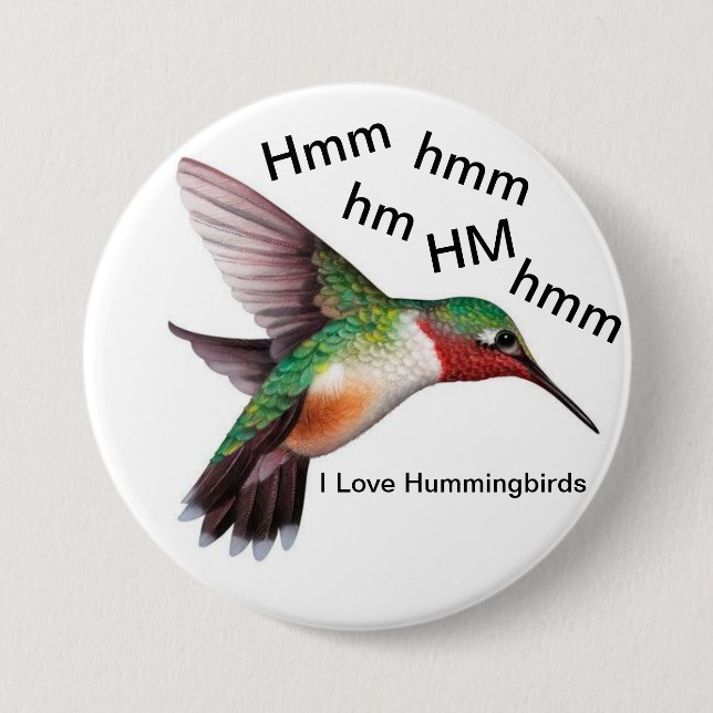 Hummingbird Button/ 3" Round 3 Inch Round Button (Front)