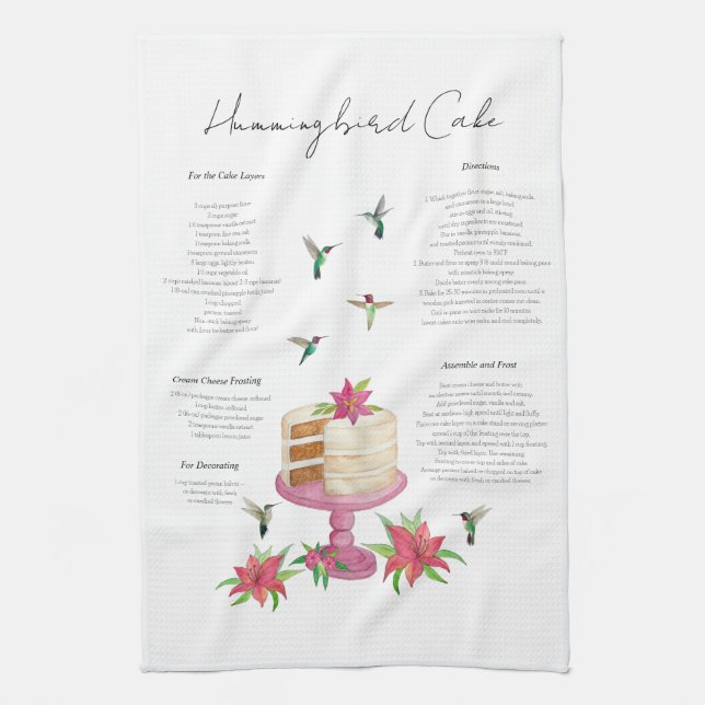 Hummingbird Cake Recipe  Kitchen Towel (Vertical)