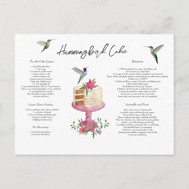 Hummingbird Cake Recipe Postcard (Front)