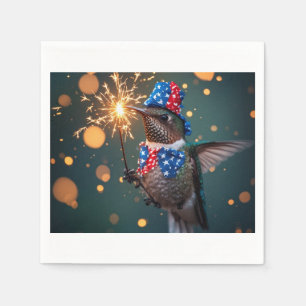 Hummingbird Celebrating Fourth of July Napkin