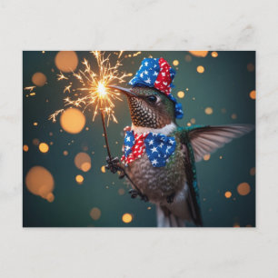 Hummingbird Celebrating Fourth of July Postcard