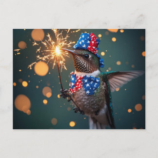 Hummingbird Celebrating Fourth of July Postcard