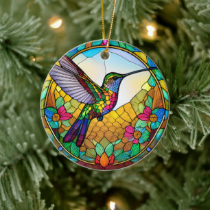 Hummingbird Ceramic Decorative Stained glass look Ornament