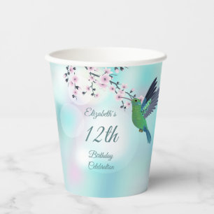 Hummingbird Cherry Blossom Girl´s Birthday Paper Cups