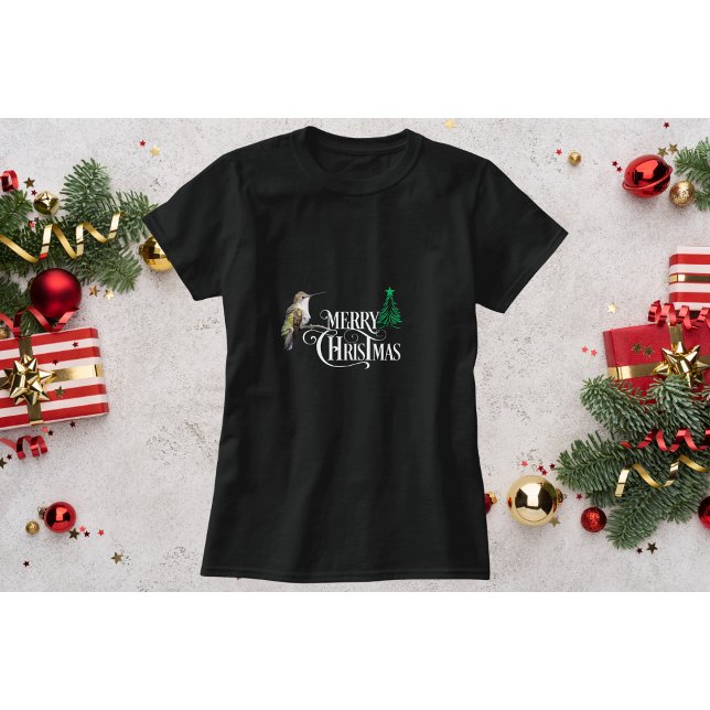 Hummingbird Christmas T-Shirt with small tree (Creator Uploaded)