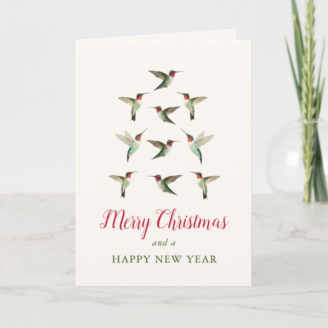 Hummingbird Christmas Tree Card (Front)