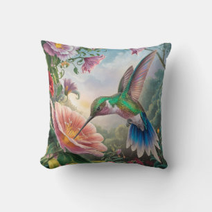 Hummingbird Collects Nectar Throw Pillow