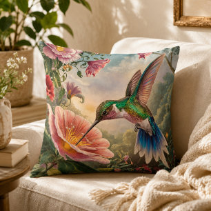 Hummingbird Collects Nectar Throw Pillow