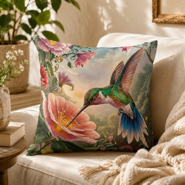 Hummingbird Collects Nectar Throw Pillow (Creator Uploaded)