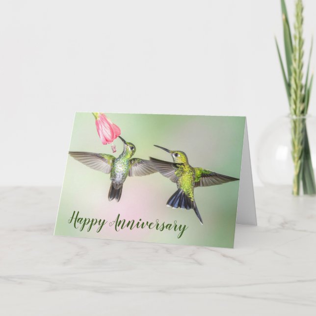 Hummingbird Couple Happy Anniversary Personalized Card (Front)