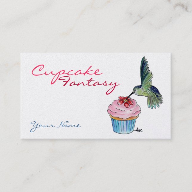 Hummingbird Cupcake Custom Business Card (Front)