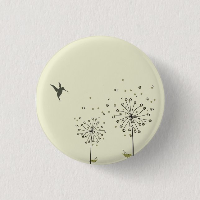 Hummingbird & Dandelion 1 Inch Round Button (Front)