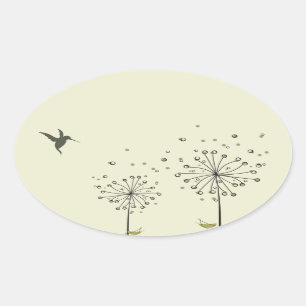 Hummingbird & Dandelion Oval Sticker