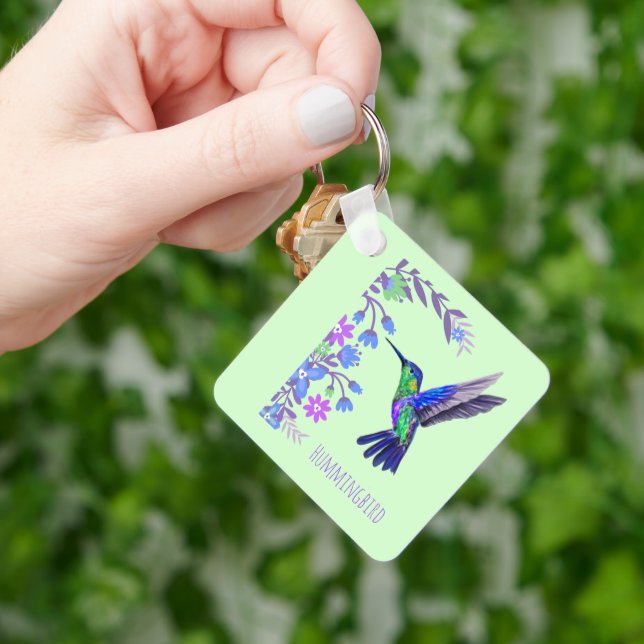 Hummingbird Design Botanical Flowers Bird Lovers Keychain (Hand)