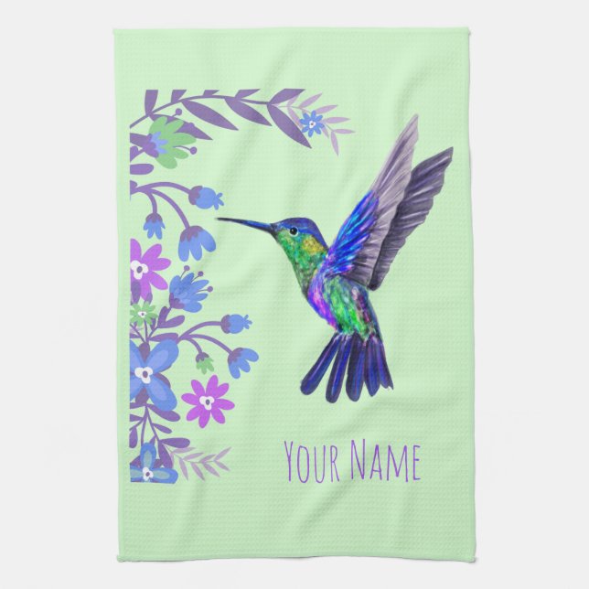 Hummingbird Design Botanical Flowers Bird Lovers Kitchen Towel (Vertical)