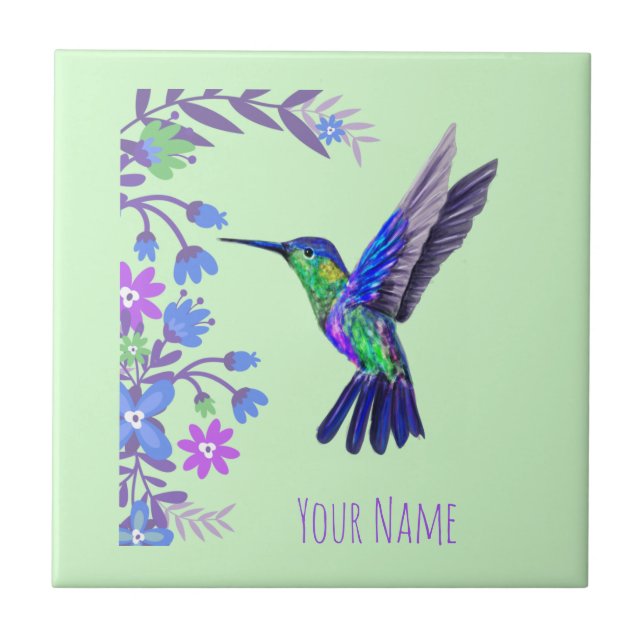 Hummingbird Design Botanical Flowers Bird Lovers Tile (Front)