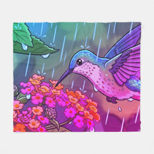 Hummingbird Drinking Nectar from Lantana Flowers i Fleece Blanket