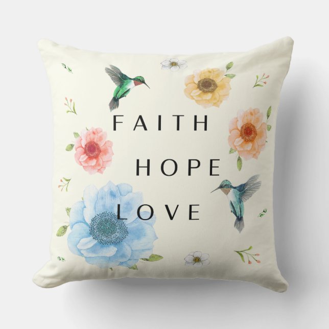 hummingbird faith throw pillow (Front)