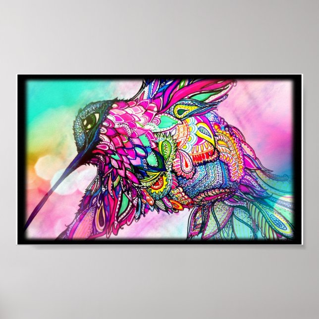 Hummingbird Fantasy Zen Art, Bright and Colourful Poster (Front)