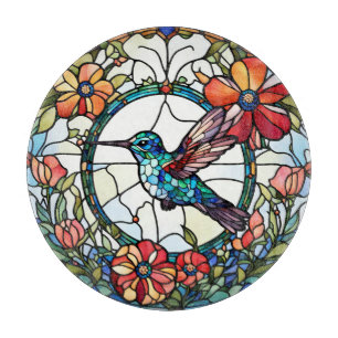 Hummingbird Faux Stained Glass Bird Cutting Board