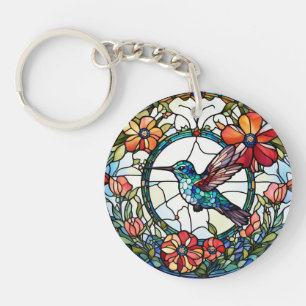 Hummingbird Faux Stained Glass Bird Keychain