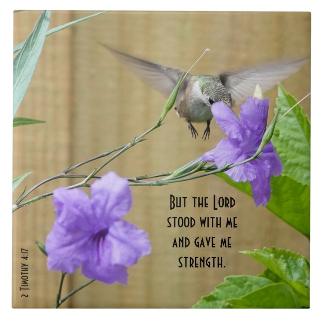 Hummingbird feeding on Flower w/ Scripture Verse Tile (Front)