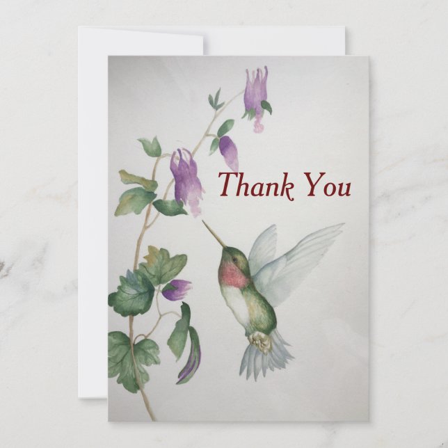 Hummingbird Flat Thank You Note Watercolour Card (Front)