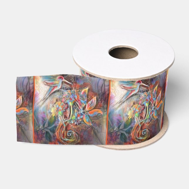 Hummingbird Flight Soft Pastels Art Grosgrain Ribbon (Spool)