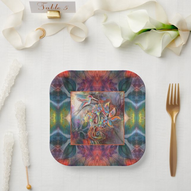Hummingbird Flight Soft Pastels Art Paper Plate (Wedding)