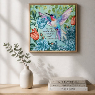 Hummingbird Floral Art with Thoreau Quote Poster