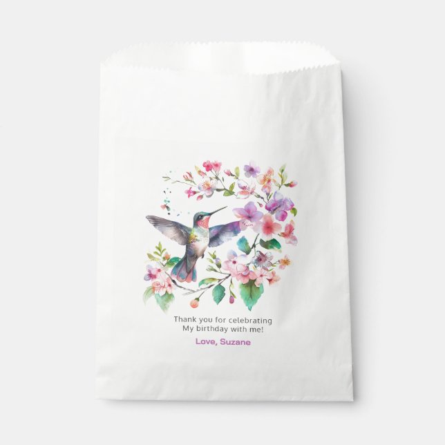 Hummingbird Floral Bouquet Reath Favour Bag (Front)