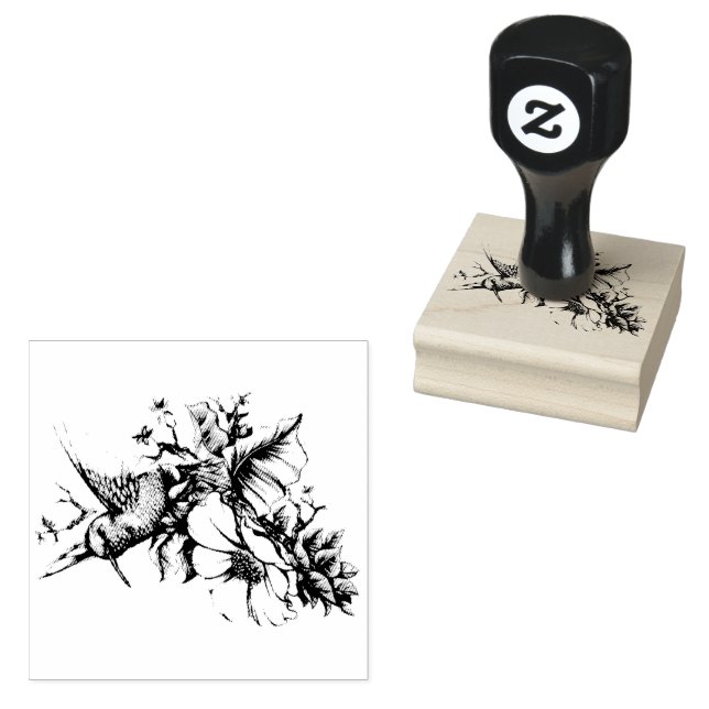  Hummingbird Floral Bouquet Rubber Stamp (Stamped)