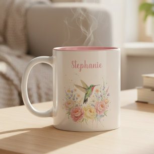Hummingbird Floral Coffee Mug – Pastel Rose Gift