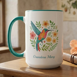 Hummingbird Floral Garden Botanical Art Mug