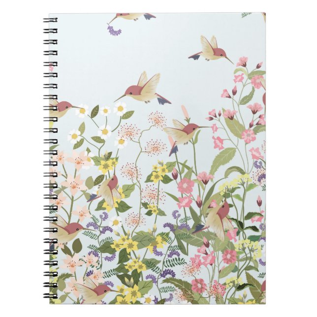 Hummingbird Floral Garden Vintage Illustration Notebook (Front)