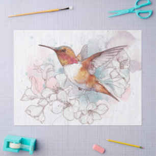 Hummingbird Floral Line Watercolor Tissue Paper