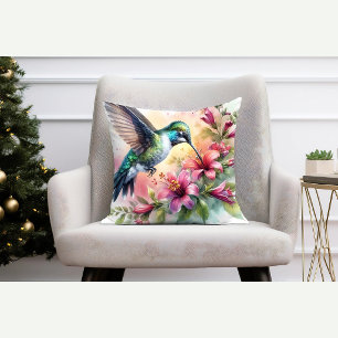 Hummingbird Floral Throw Pillow Nature Gift