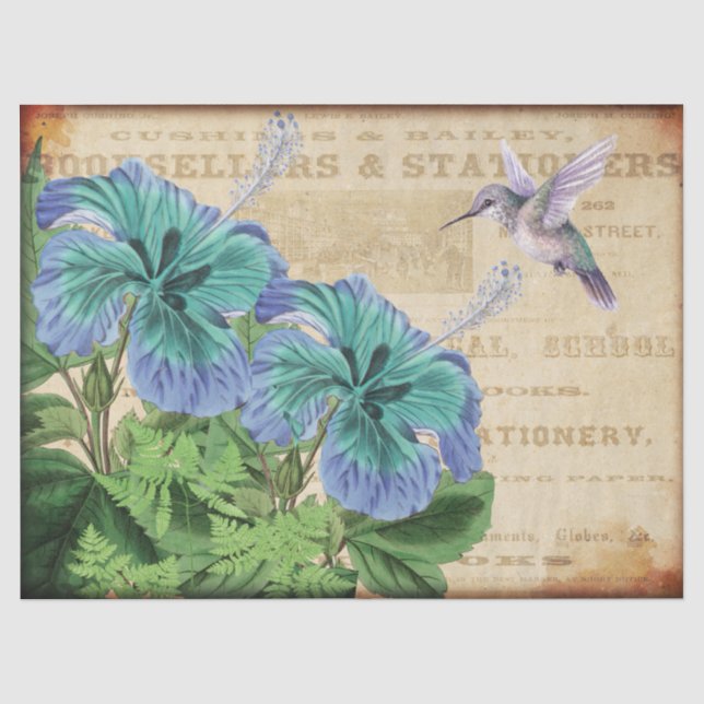 Hummingbird Floral Vintage Decoupage  Tissue Paper (Front)