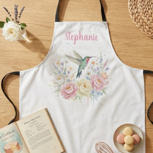 Hummingbird Floral Watercolor Garden Gift for Her Apron