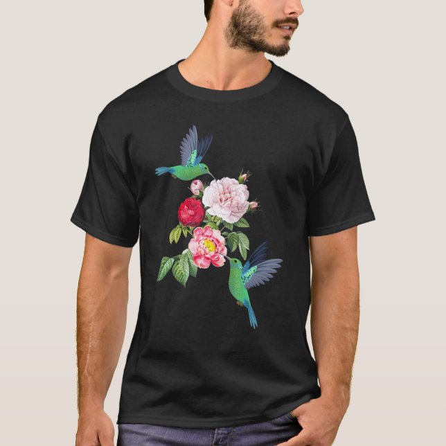 Hummingbird Flower Tree Graphic Funny Bird T-Shirt (Front)