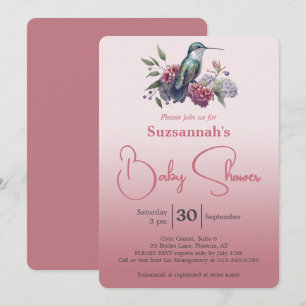 Hummingbird & Flowers Burgundy Ombre Baby Shower Invitation