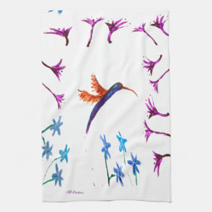 Hummingbird flowers kitchen towel