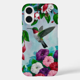 Hummingbird Flying in Flower Garden iPhone 16 Case