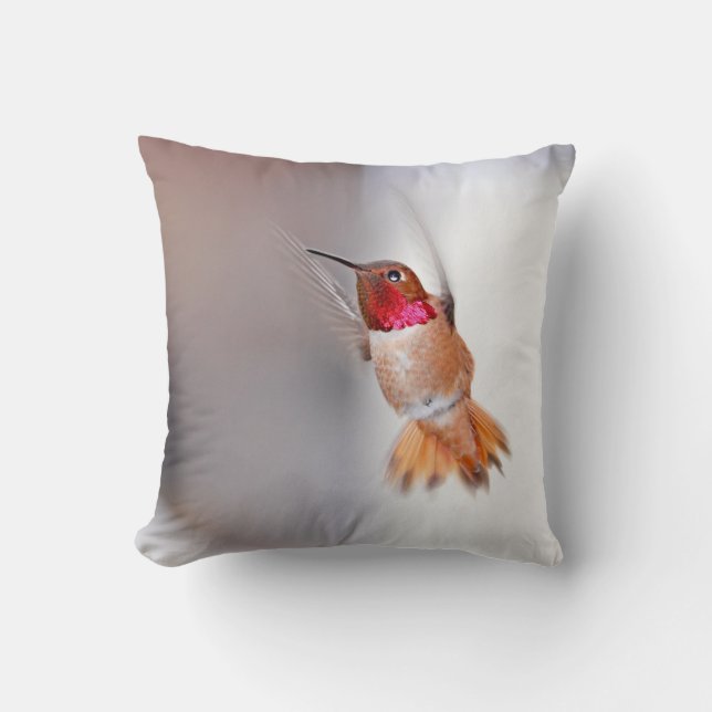 Hummingbird Flying Photo Throw Pillow (Front)
