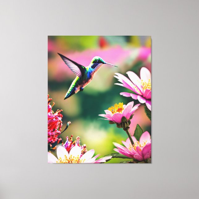 Hummingbird flying to a flowers Canvas Print (Front)