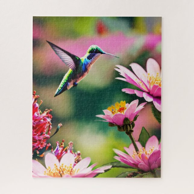 Hummingbird flying to a flowers Puzzle (Vertical)